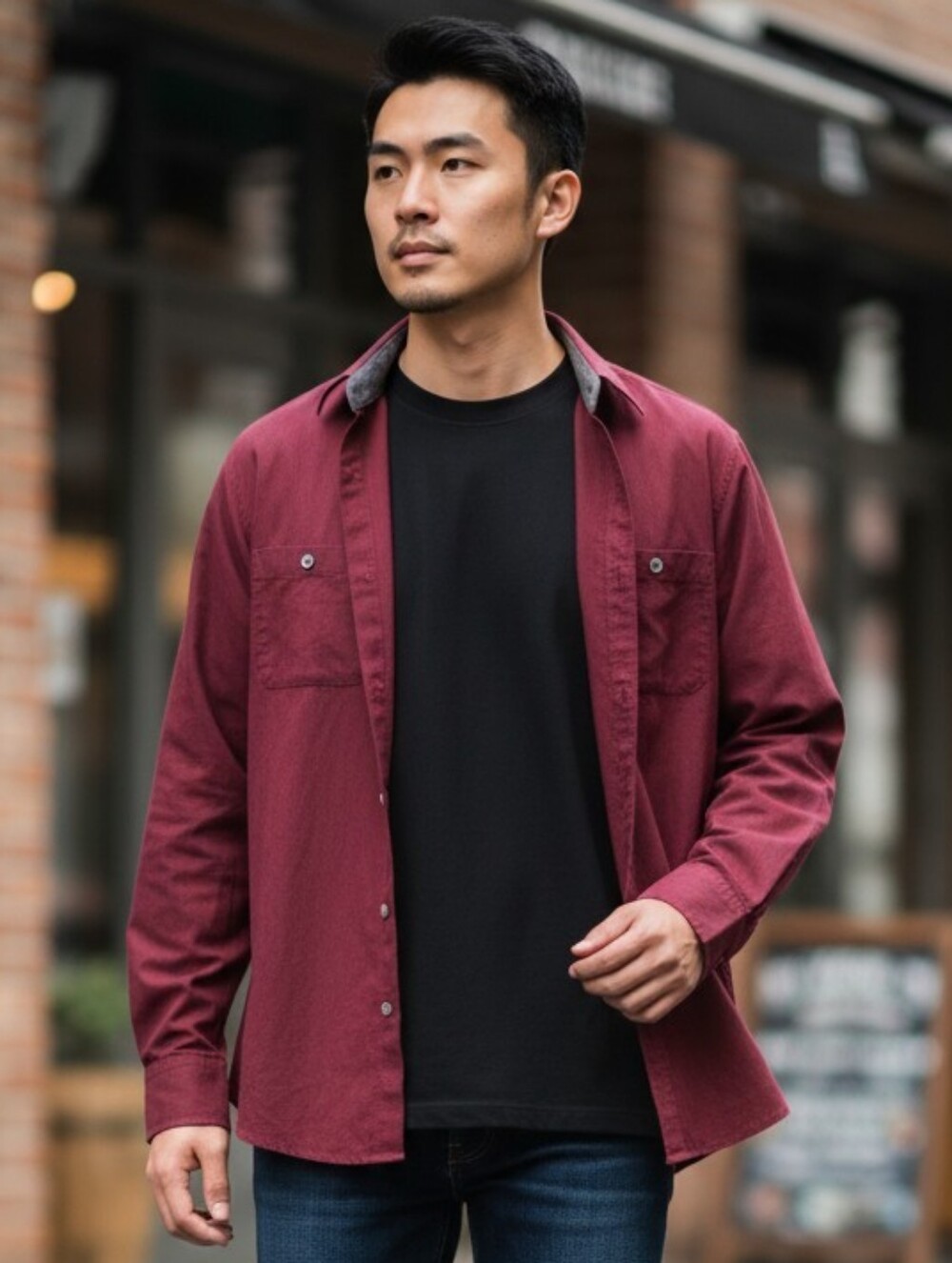 Airwalk Mens Long Sleeve Button Up Shirt Maroon‎